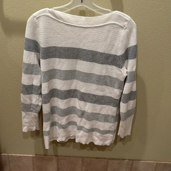 Market and Spruce white and light black striped long sleeve sweater - Picture 7 of 9